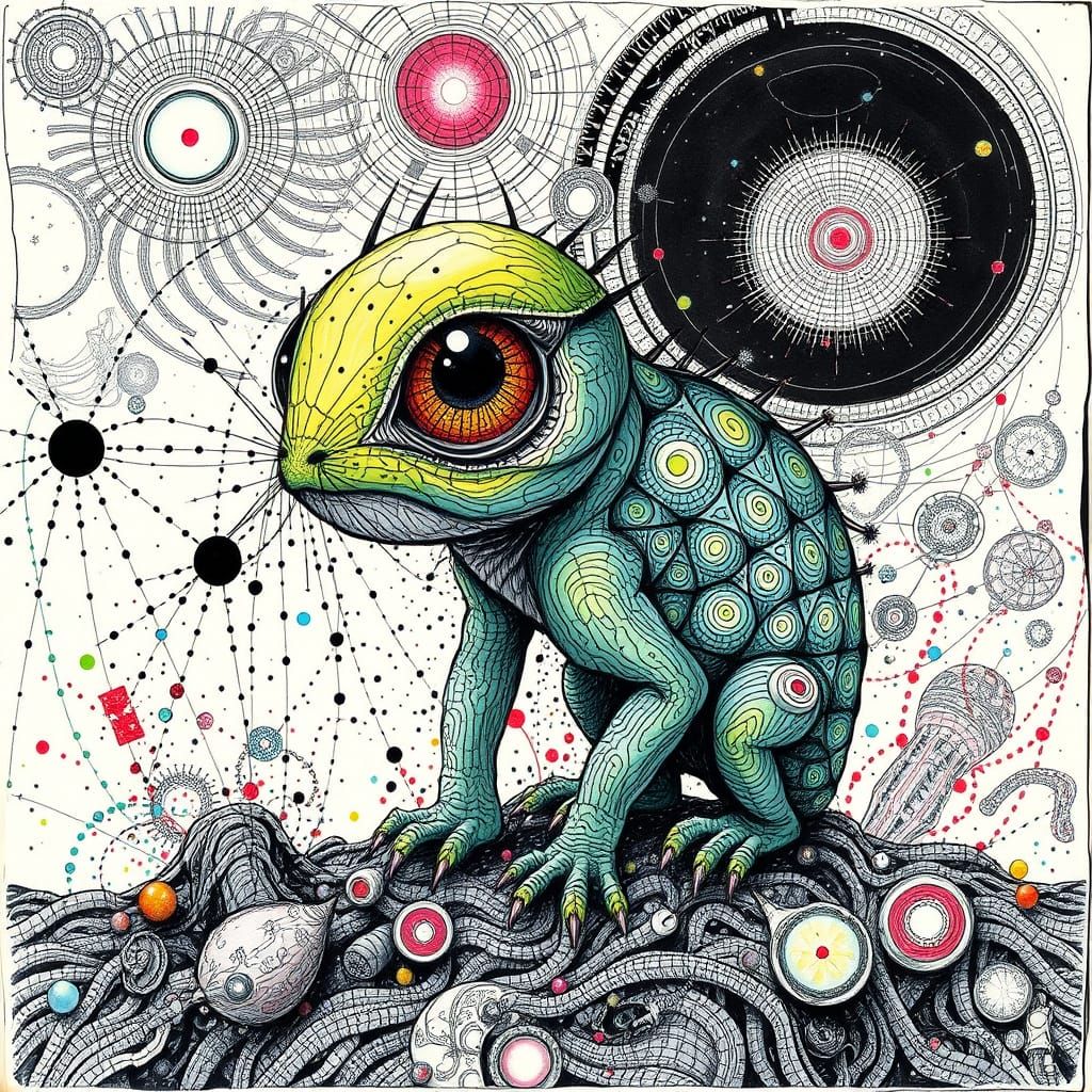 Ethereal Fractal Creature in Whirling Storm of Color