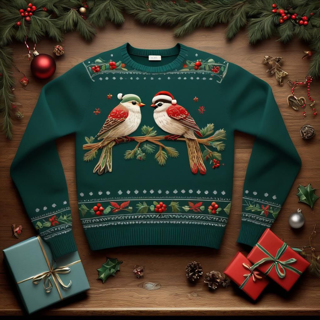 Vintage Christmas Sweater Displays Whimsical Winter Scene