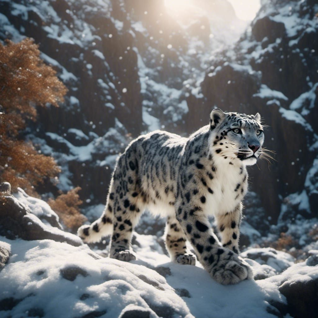 Magical Snow Leopard with Glowing Aura