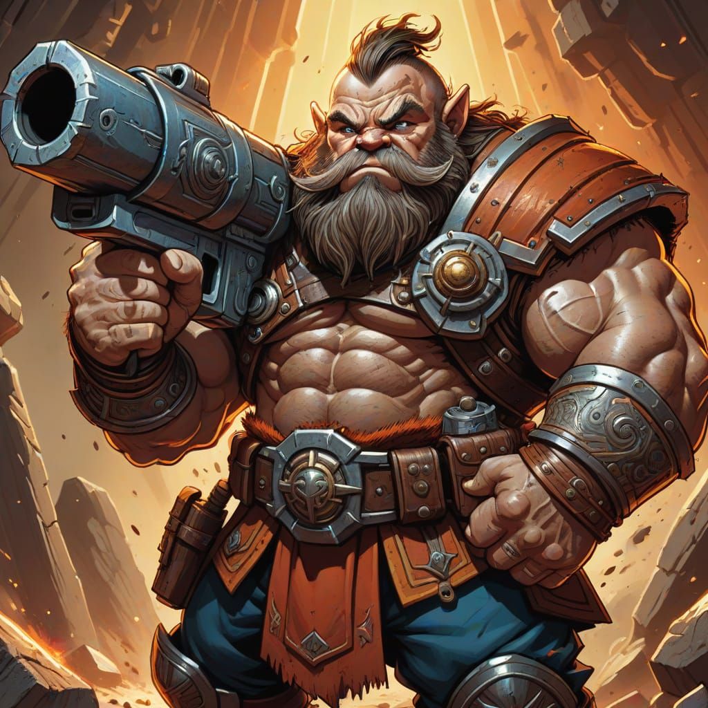 Dwarf Hero with Gun: Comic Book Style Illustration