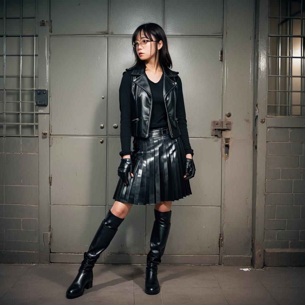 Intense Prison Portrait in Black Leather