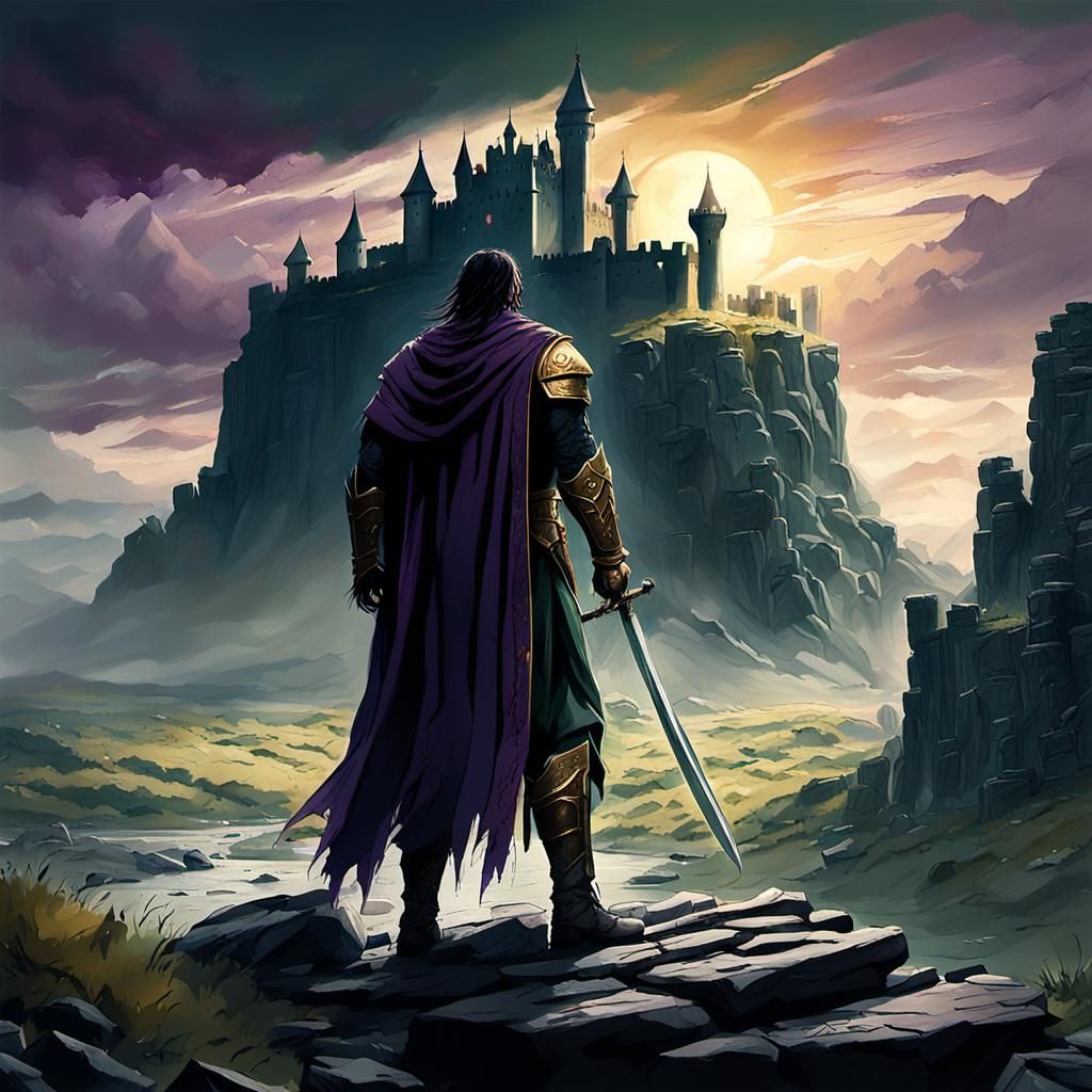 Hero in Fantasy Landscape with Castle: Digital Matte Paintin...