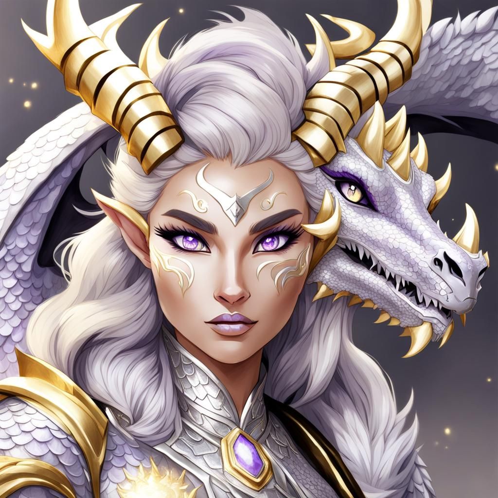 Dragon Anthro Woman with Gold and Silver Design