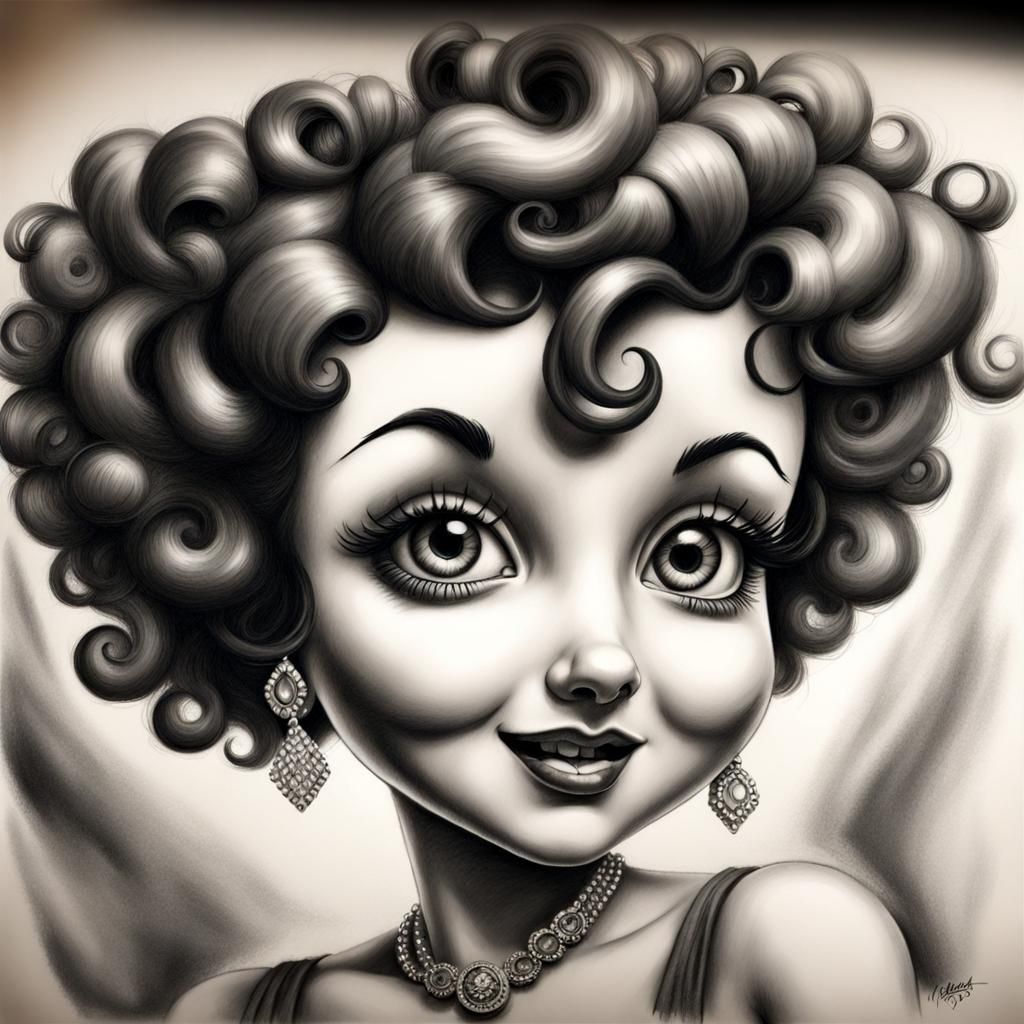Hyperdetailed Charcoal Drawing of Betty Boop