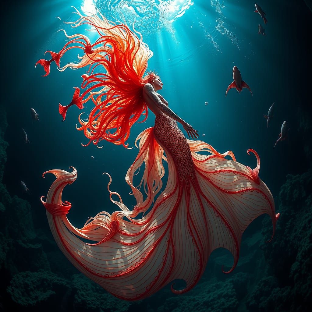 Siren Mermaid of the Deep in Ori-Inspired Style