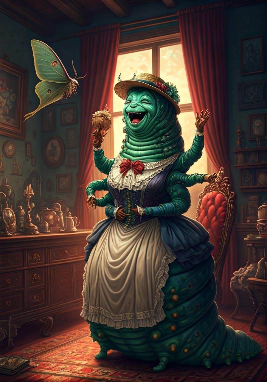 Anthropomorphic Caterpillar in Victorian Parlor, Arthur Rack...