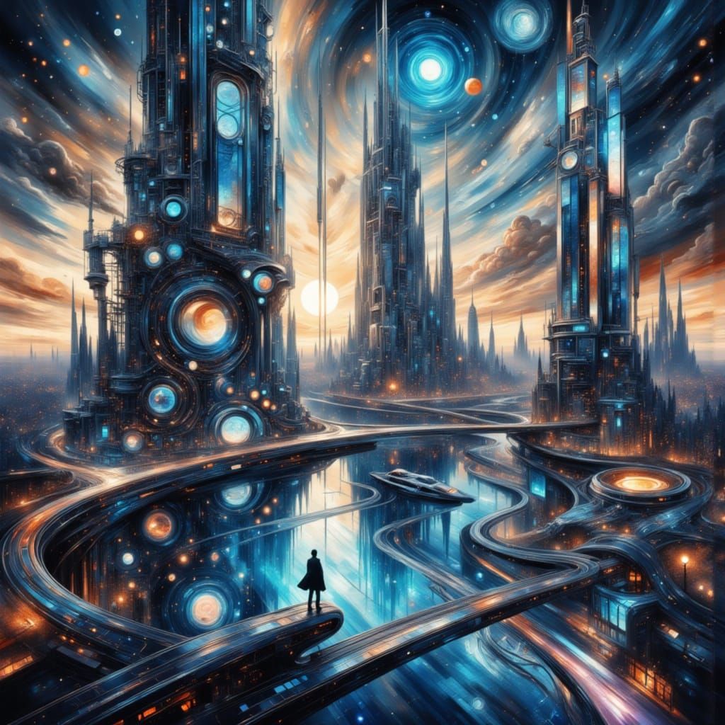 Infinite Mirror City in Dystopian Futurism