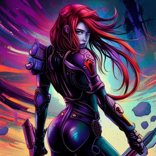 Cybernetic Japanese Cyborg Assassin in Graphic Novel Style