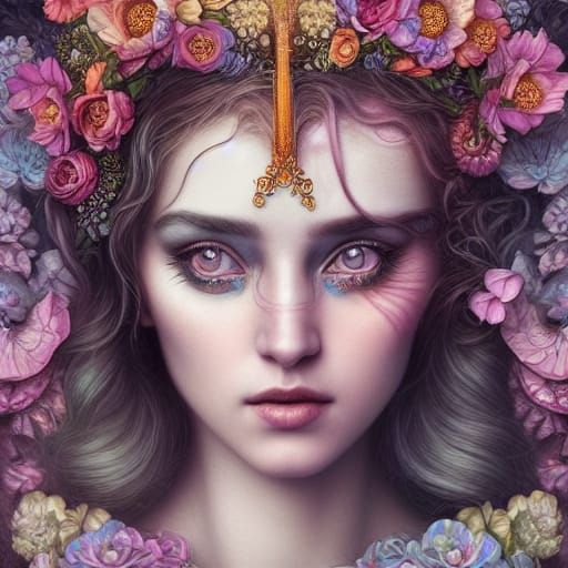 Goddess in Rainbow Gown of Flowers