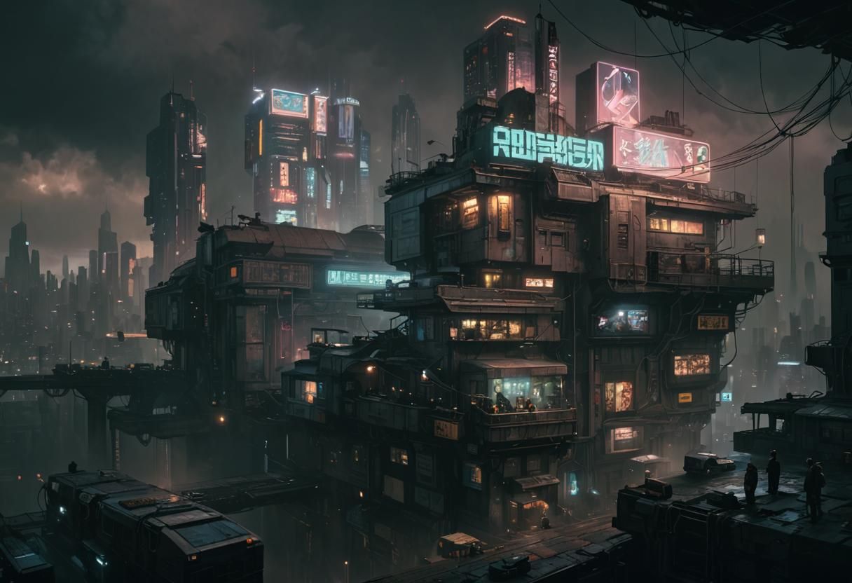 Cyberpunk Cityscape Painting in Blade Runner Style