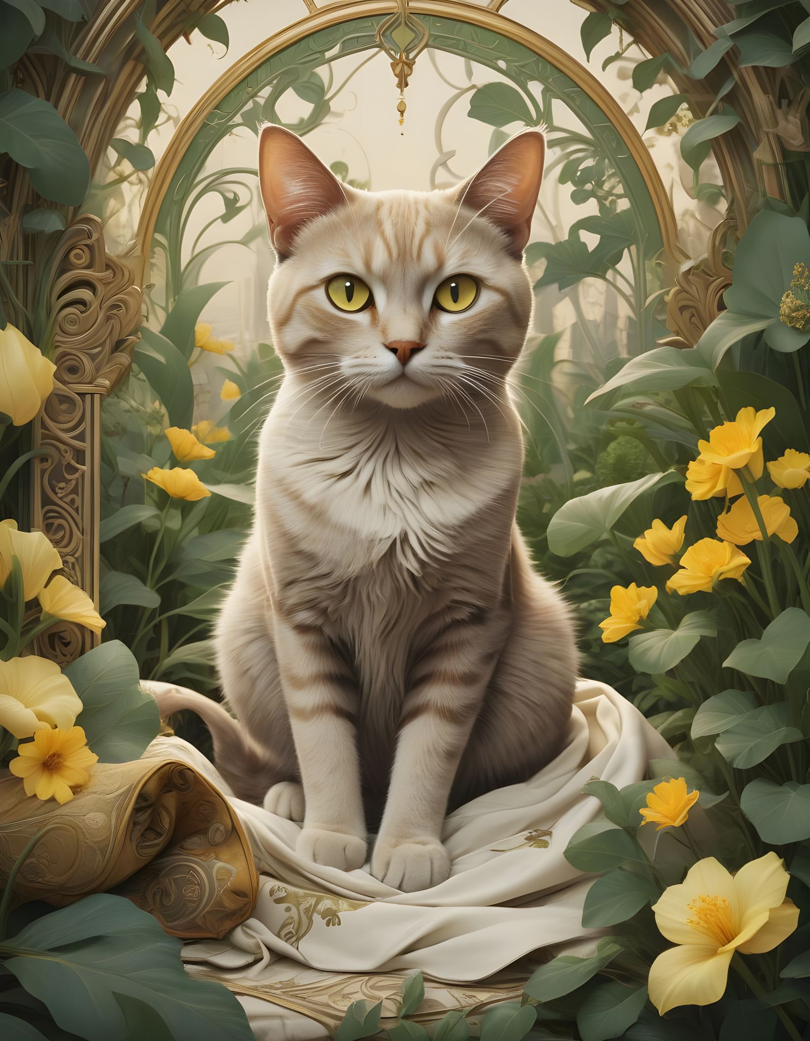 Art Nouveau Cat in Sepia Tones