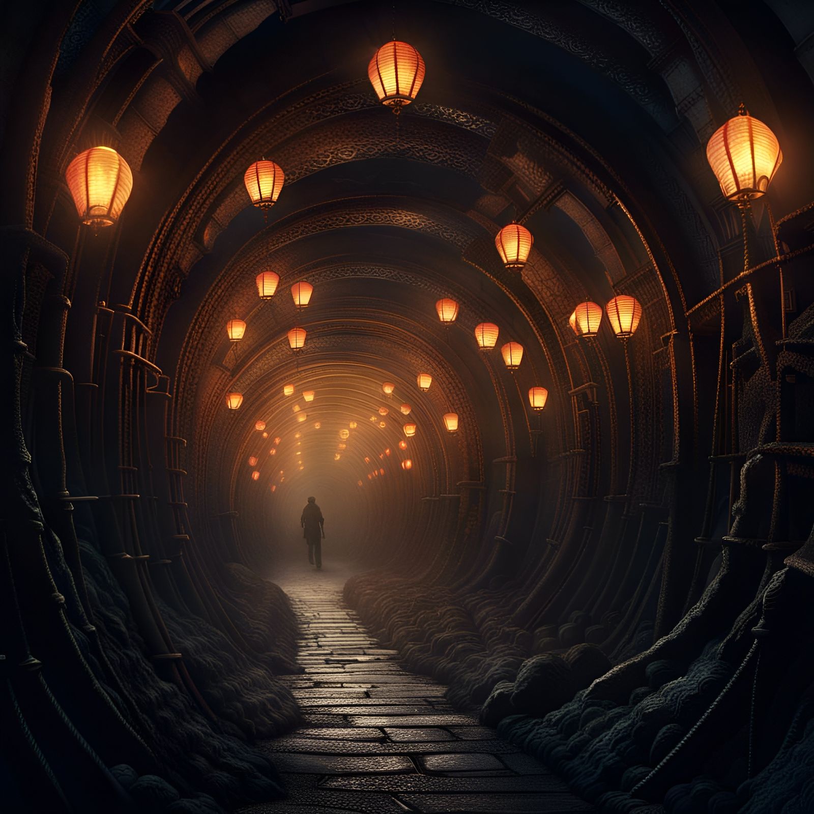 Spooky Lantern Tunnel Digital Matte Painting