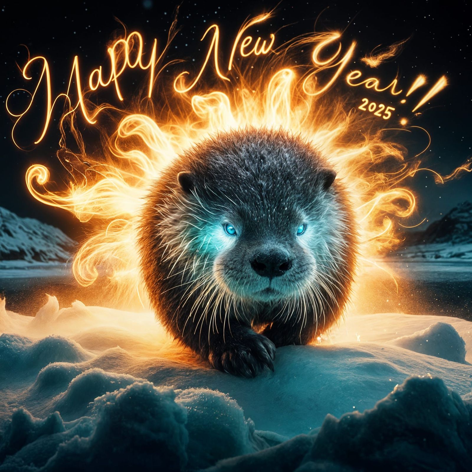 River Otter Embracing Fiery New Year's Magic