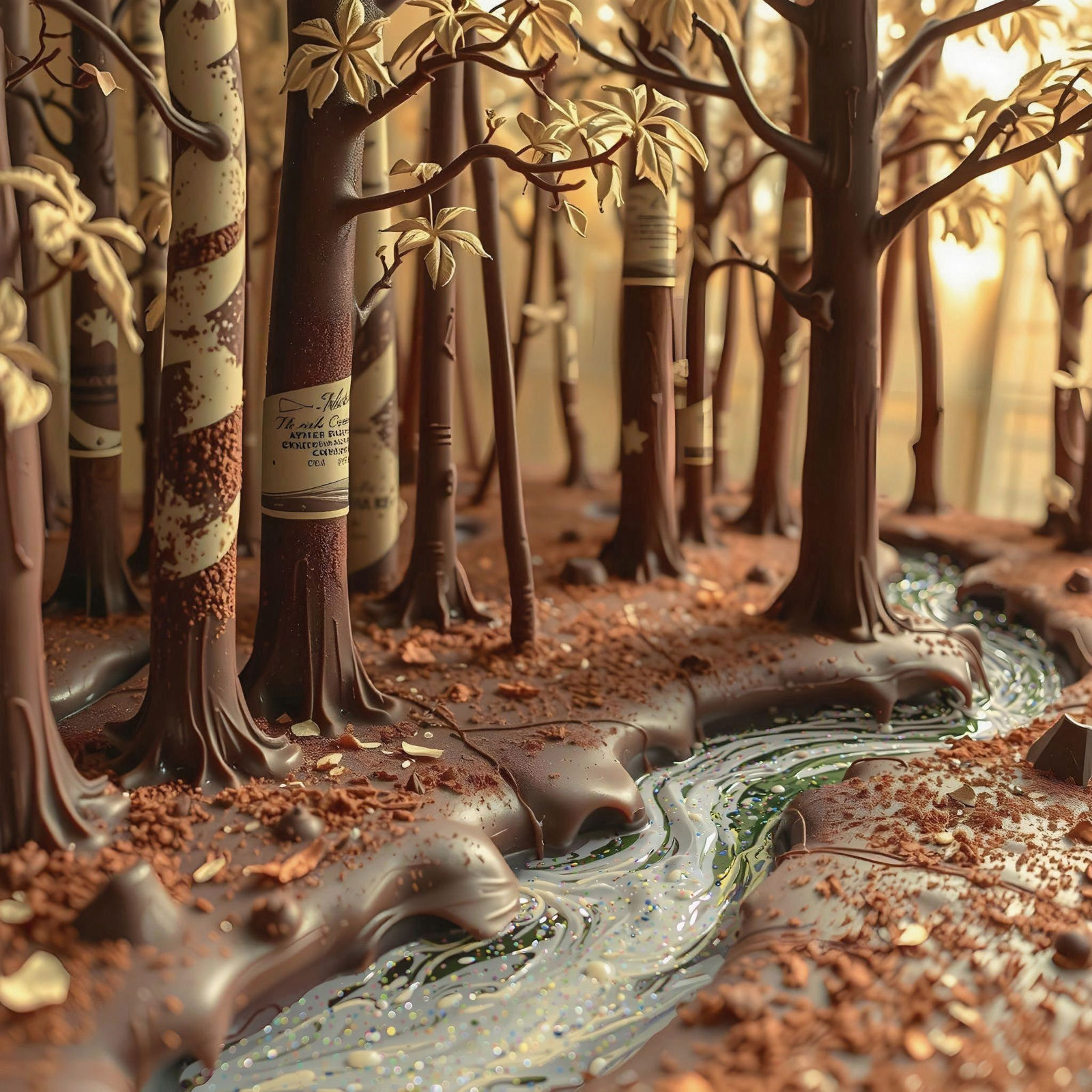Chocolate Forest Landscape with Cocoa Powder