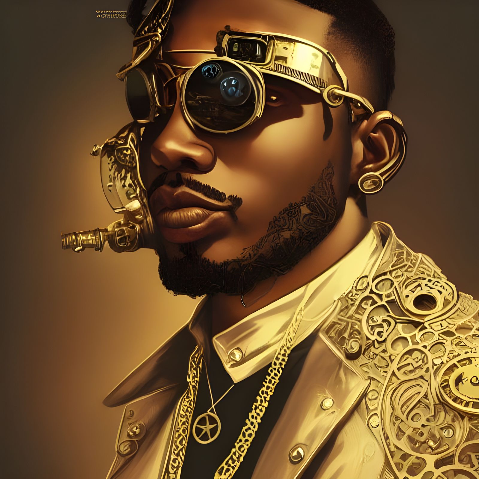 Steampunk Hip Hop Rapper Portrait in Ornate Metalwork