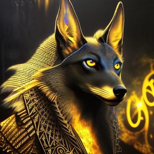 Anubis: Jackal-Headed Egyptian God in Watercolor Style