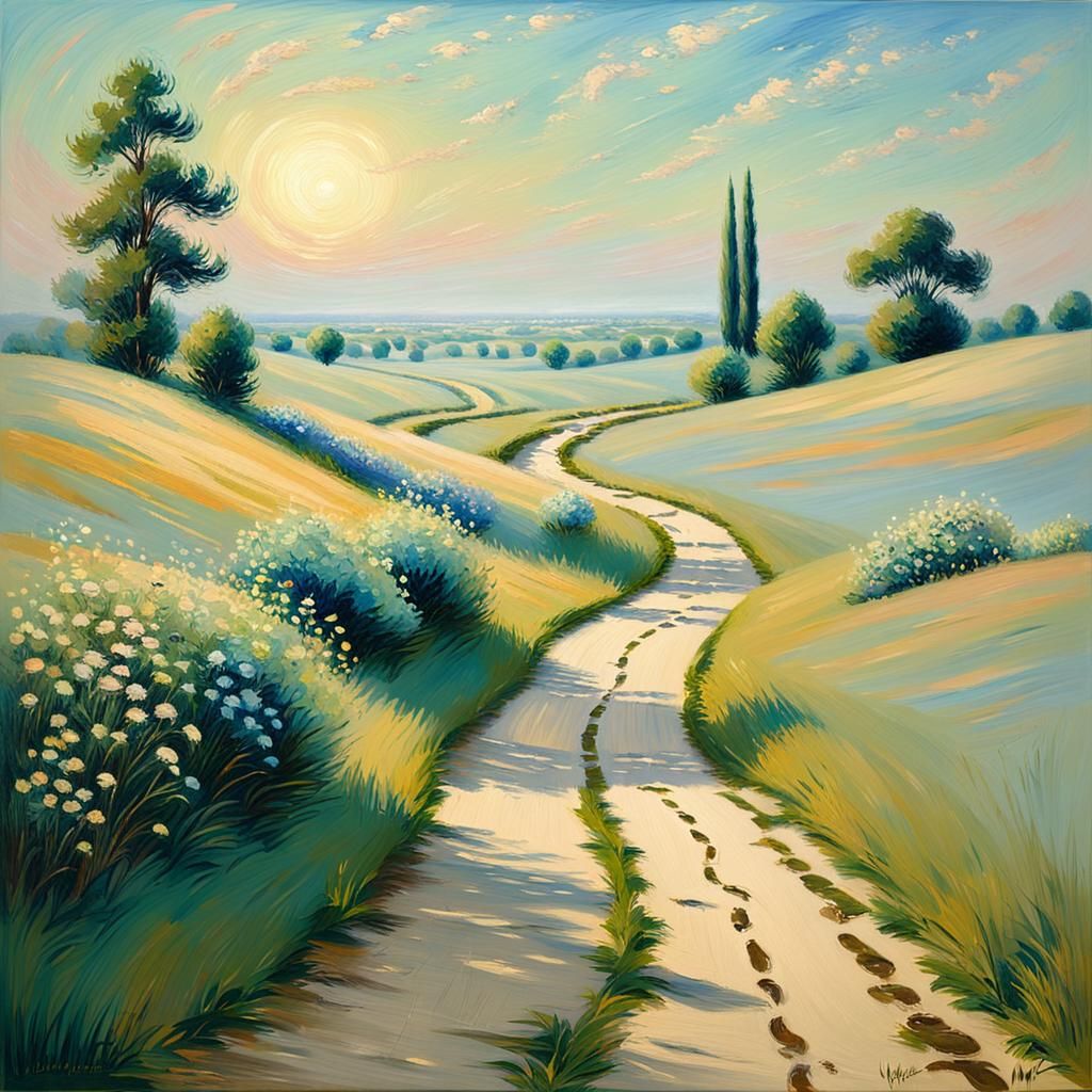 Impressionist Landscape Painting of Winding Path