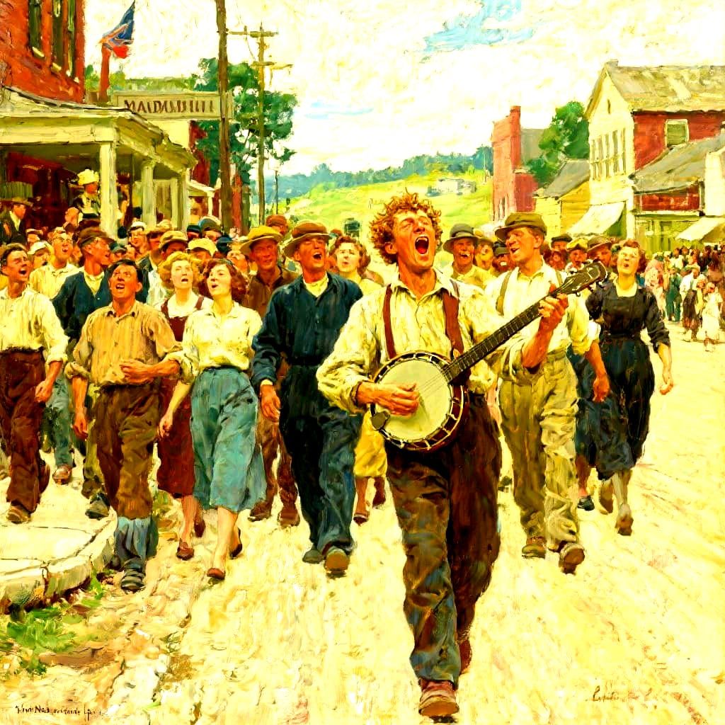 1930s Townspeople Parade in Rockwell Style