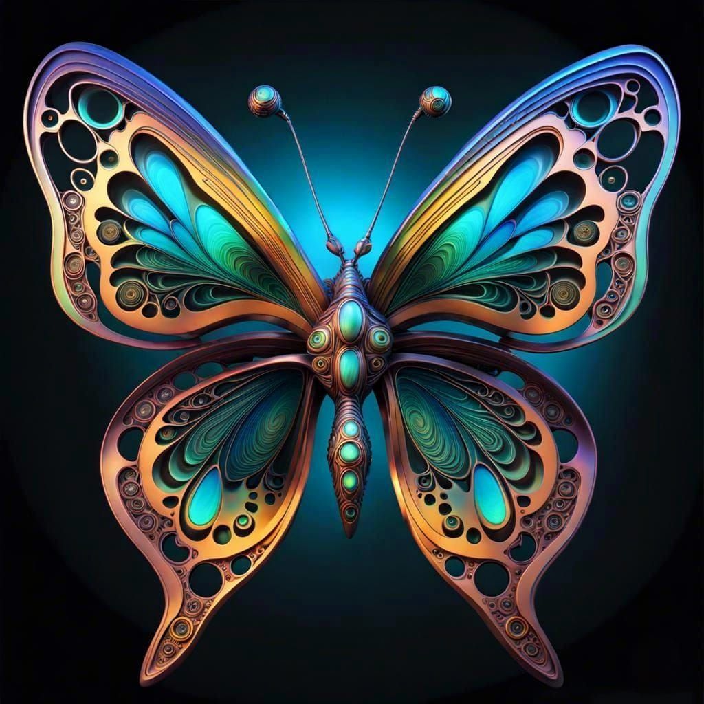 Bioluminescent Fractal Butterfly Sculpture in Biomechanical ...