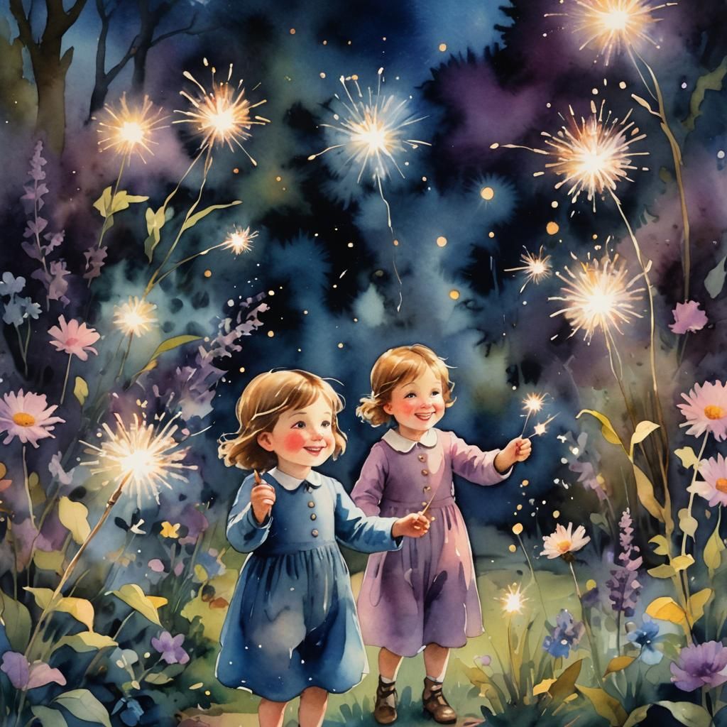 Whimsical Garden Scene in Dreamy Watercolor