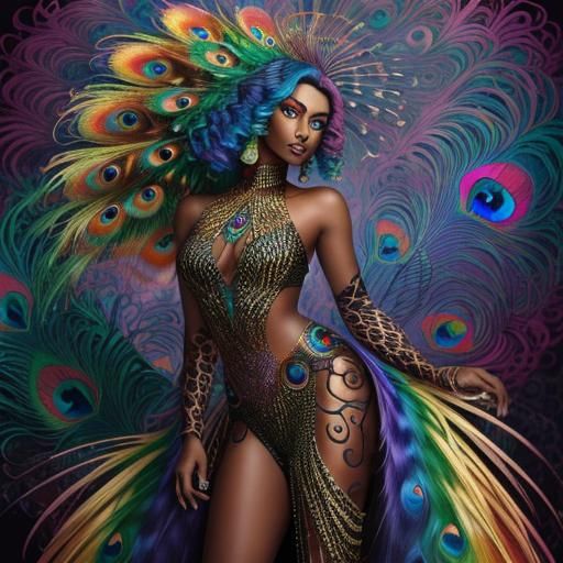 Woman with Dragon Scales and Peacock Hair