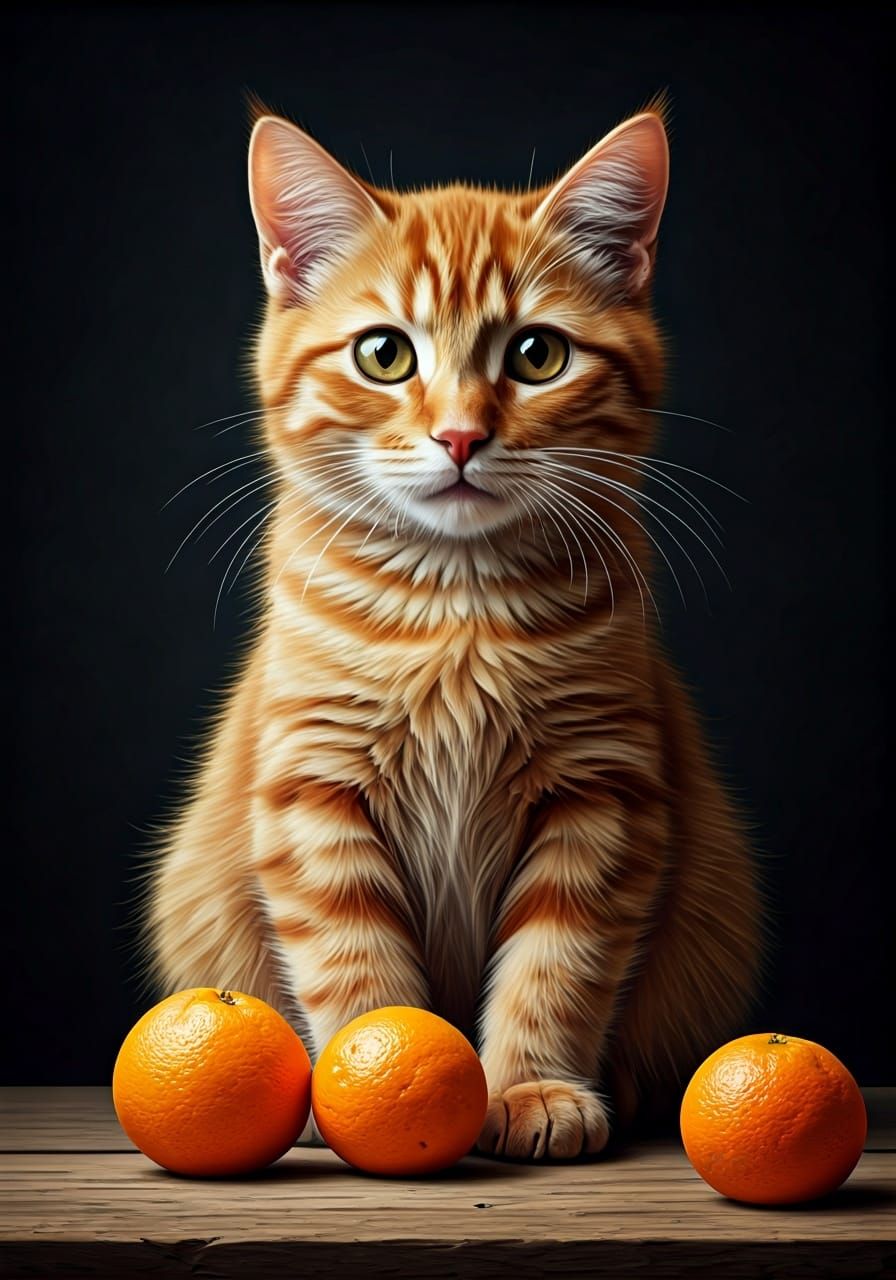 Ginger Cat with Oranges in Cubist Style
