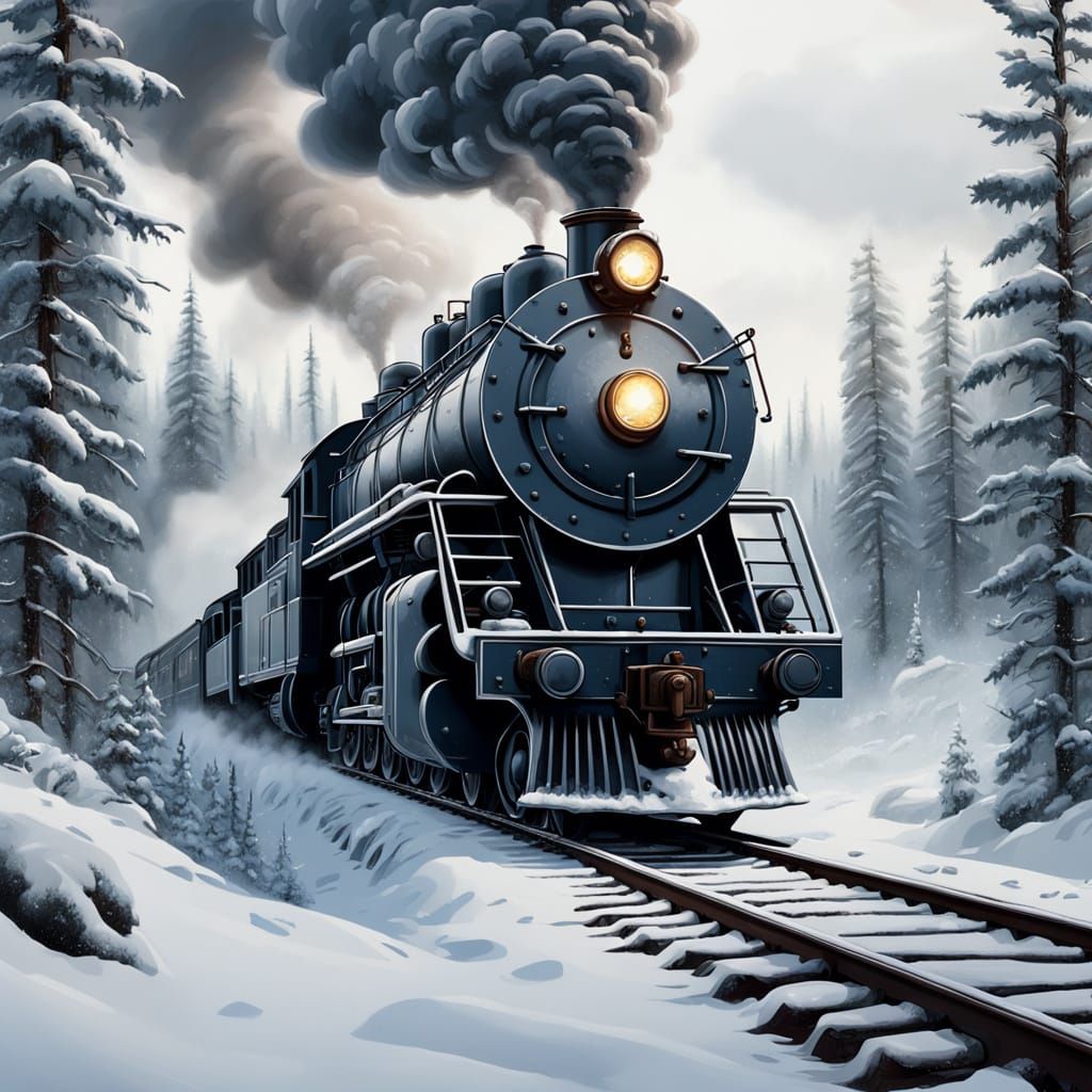 Majestic Steam Locomotive in Winter Wonderland