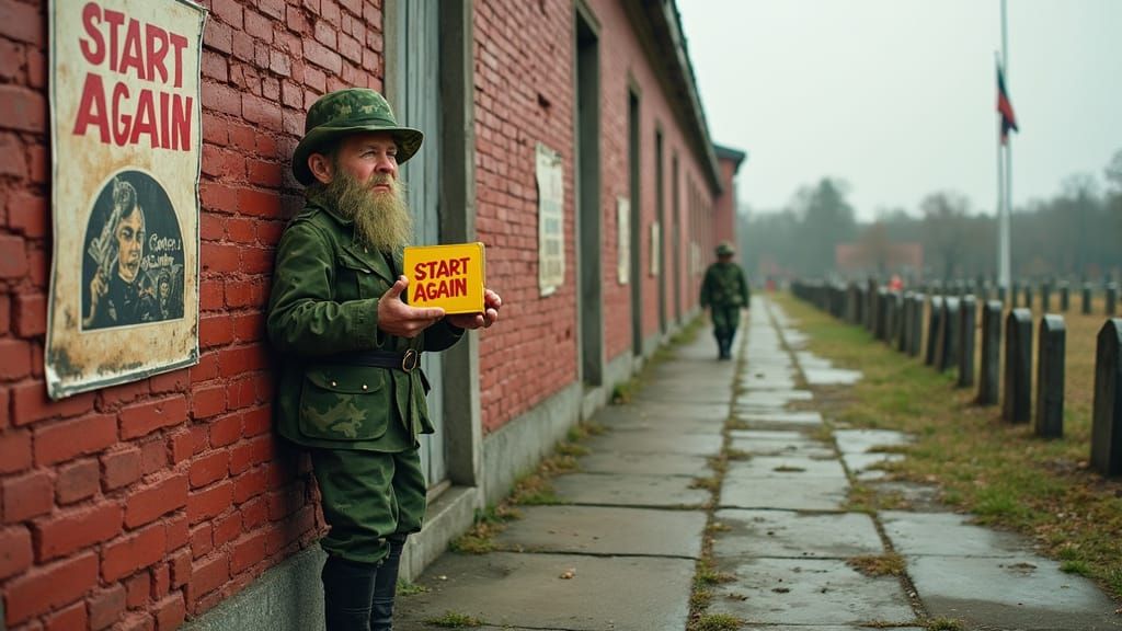 Battle-Scarred Wall with Leprechaun and Wartime Posters