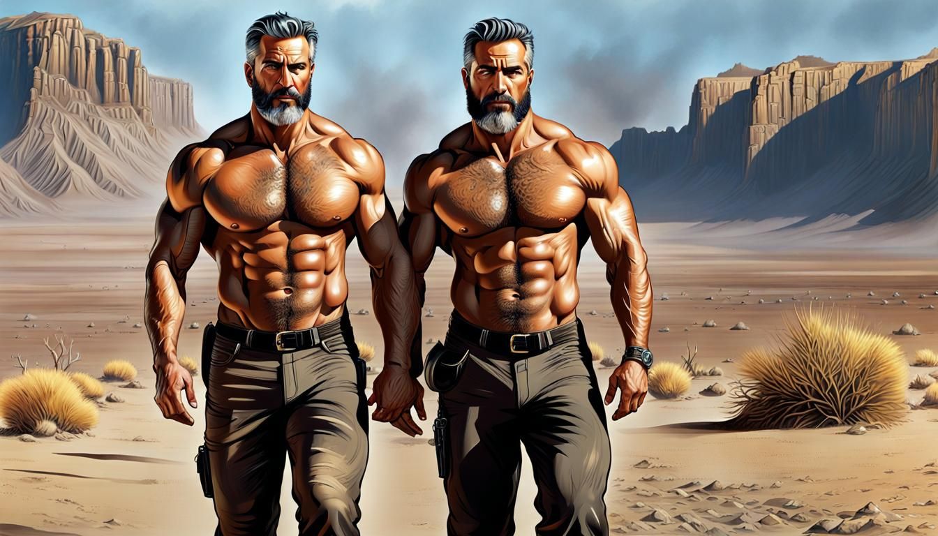 Muscular Men Emerge into a Desolate Wasteland