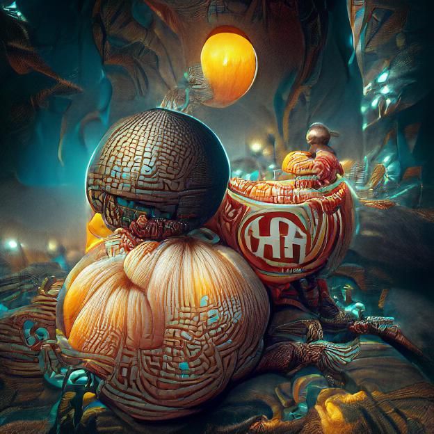 Horror Pumpkin Bandit in Hyperrealistic Digital Art