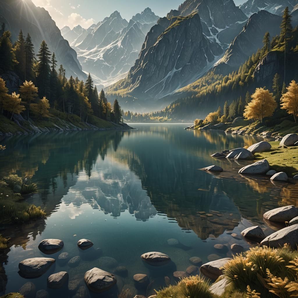 Alpine Lake: Cinematic Landscape in Unreal Engine Style
