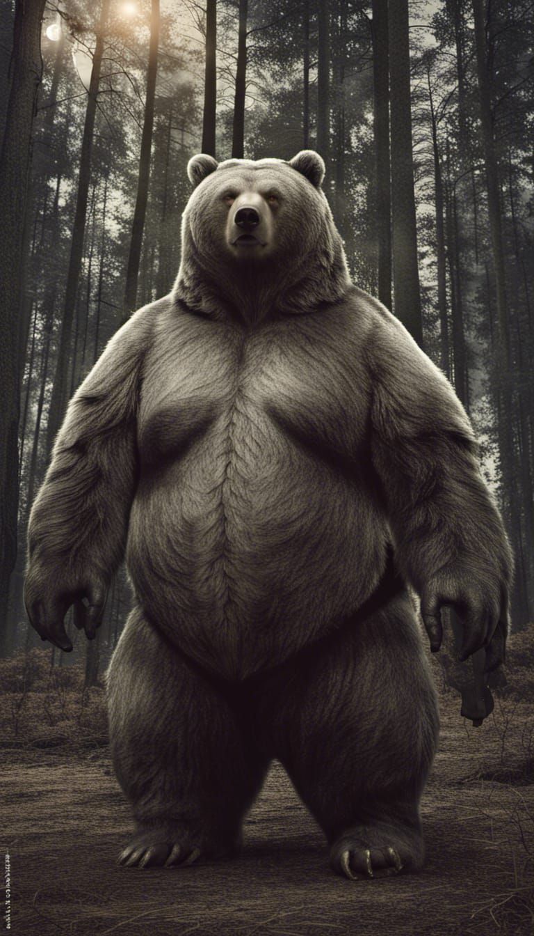 Terrifying Giant Bear in Haunted Forest: Hyperrealistic Port...
