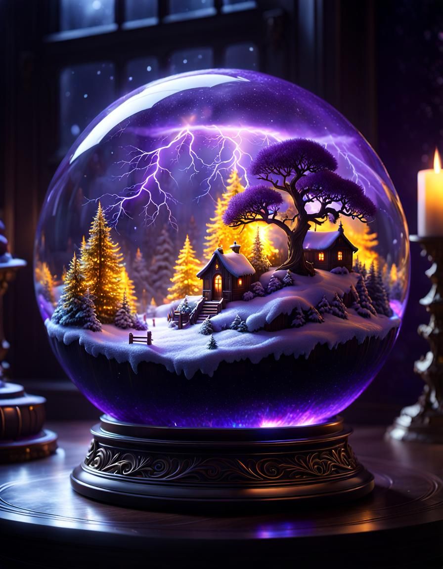 Winter Storm in Glass Globe: Dark Fantasy Art