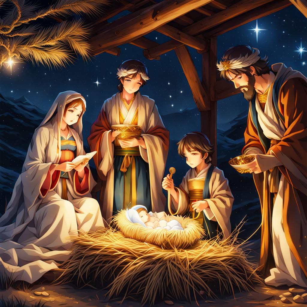 Nativity Scene in Japanese Anime Style