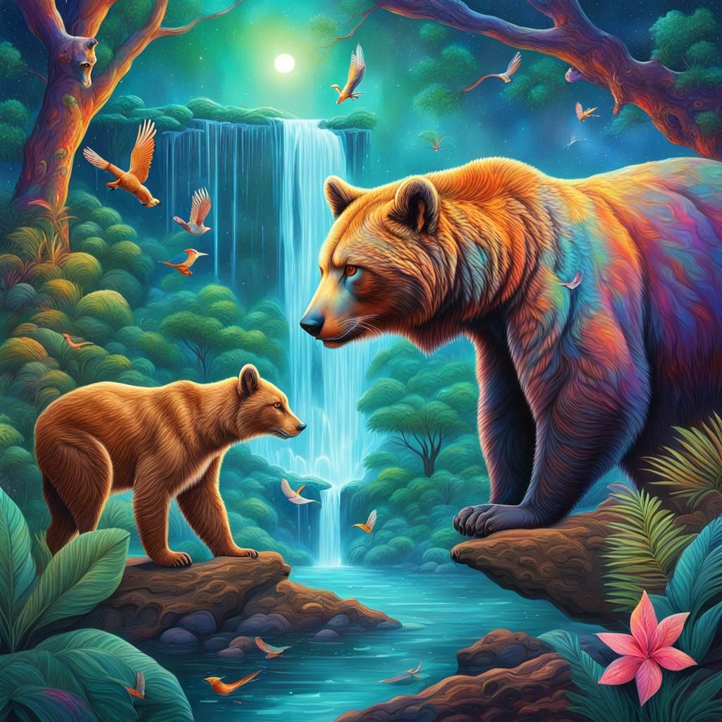 Lush Rainforest Wildlife in Holographic Illustration