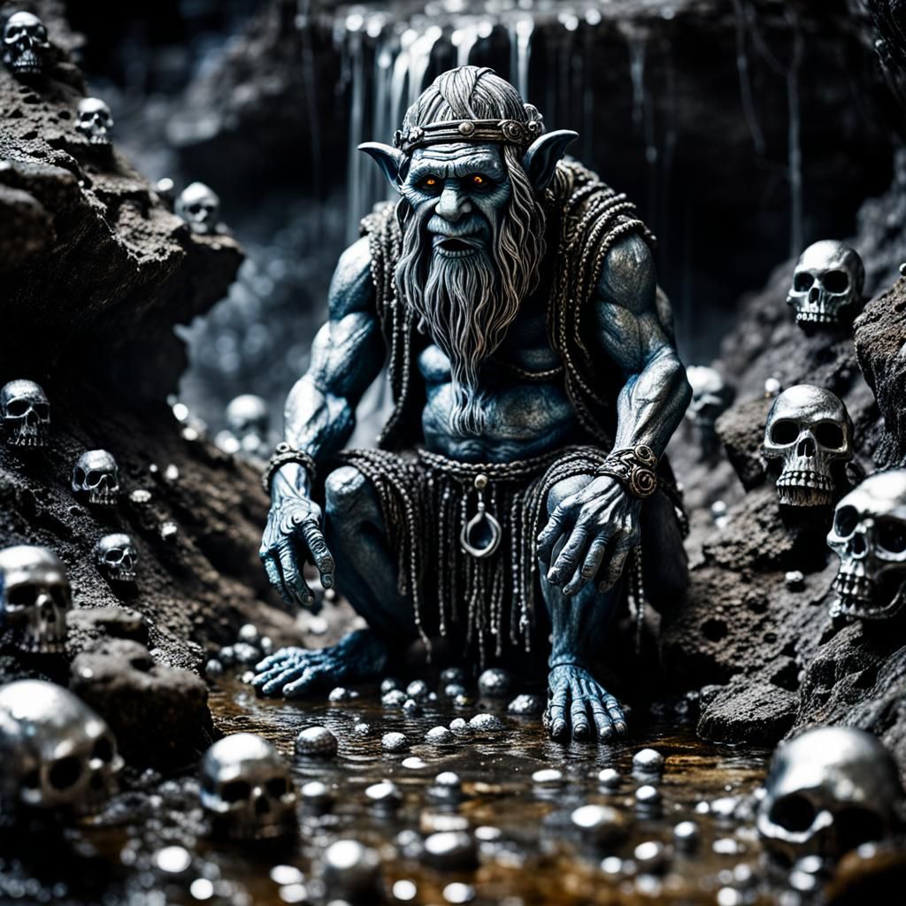 Creepy Silver Mine Troll with Liquid Mercury