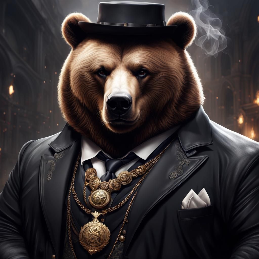 Ornate Gangster Bear Portrait in Dark Colors