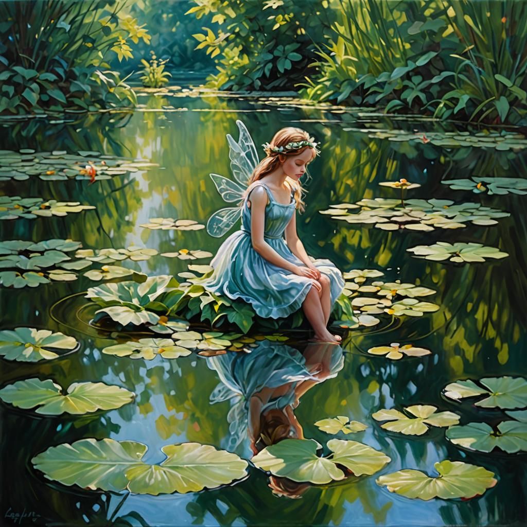 Impressionistic Fairy Contemplation by Pond