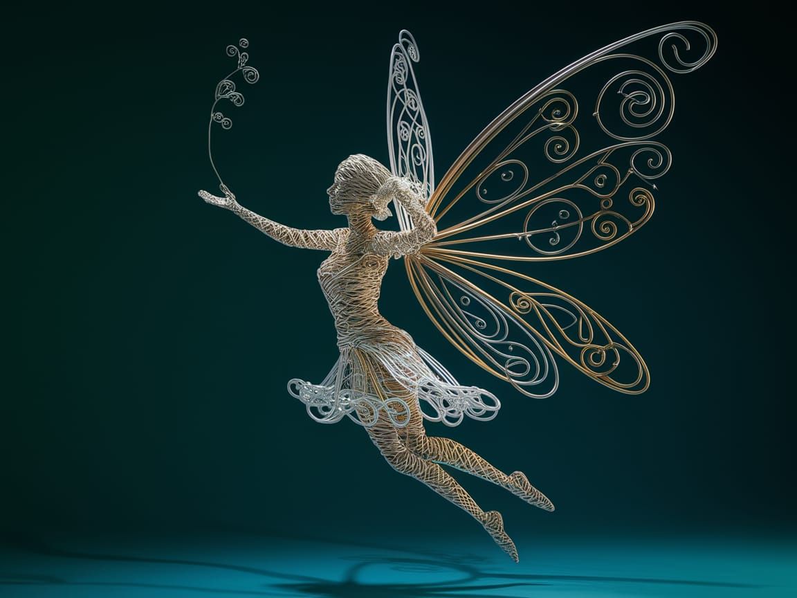 Delicate Wire Fairy Sculpture in Magical Realism