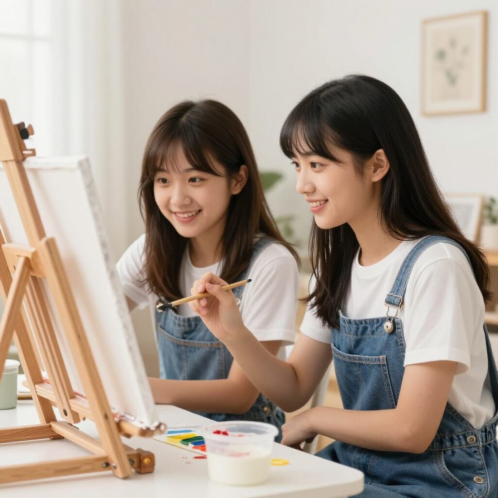 Cute Friends Enjoying a Painting Date
