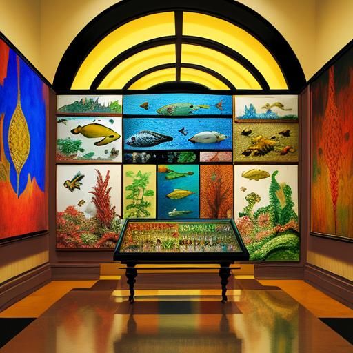 Psychedelic Aquarium with Realistic Fish in Expressionist St...