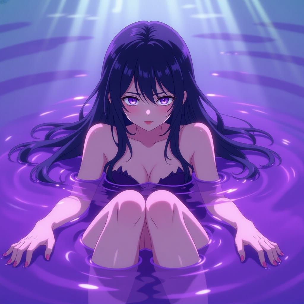 Goddess of Darkness Transforms into Demon in Violet Fluid