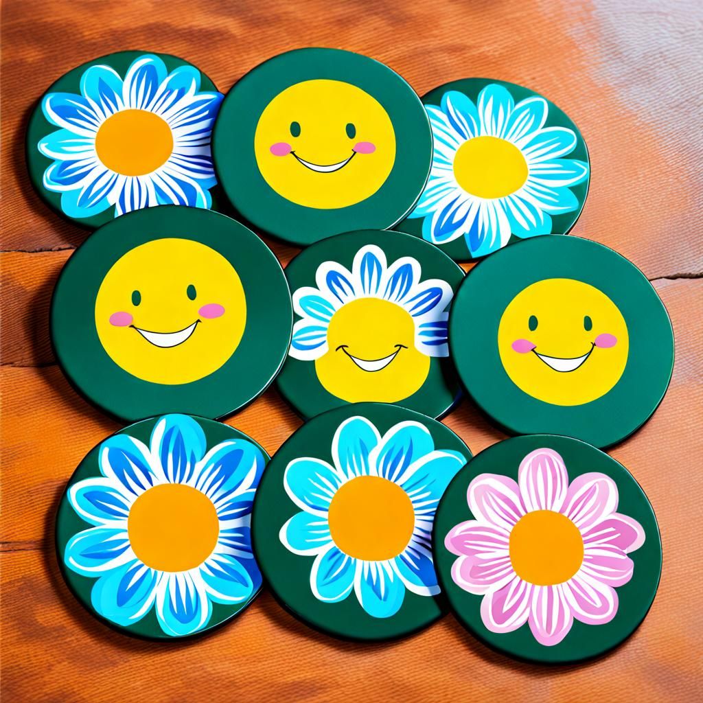 Smiling Flower Faces on Decorative Coasters