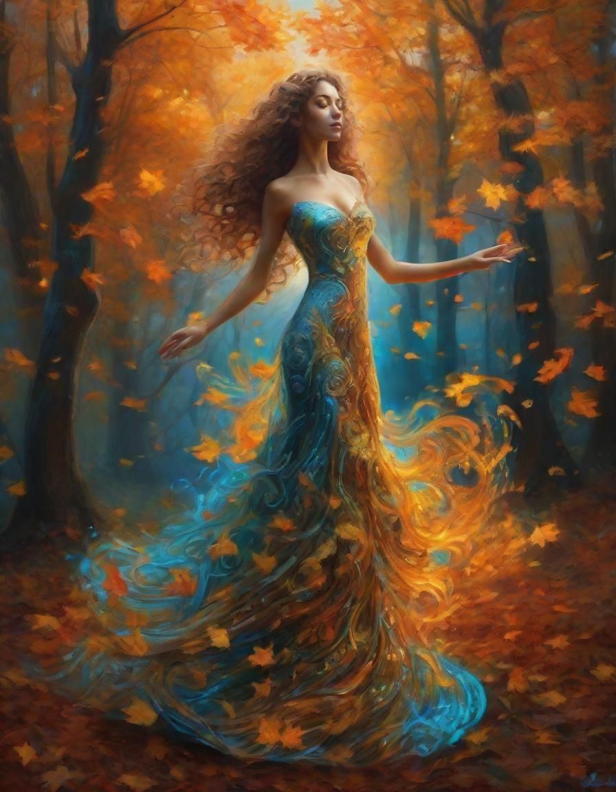 Bioluminescent Fantasy Dancer in Autumn Forest