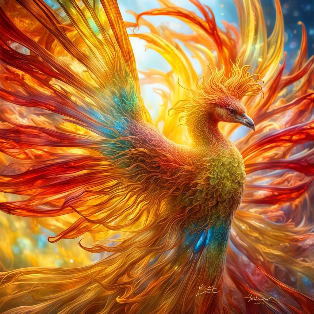 Bioluminescent Glass Phoenix Dreamscape: Award-Winning Conce...