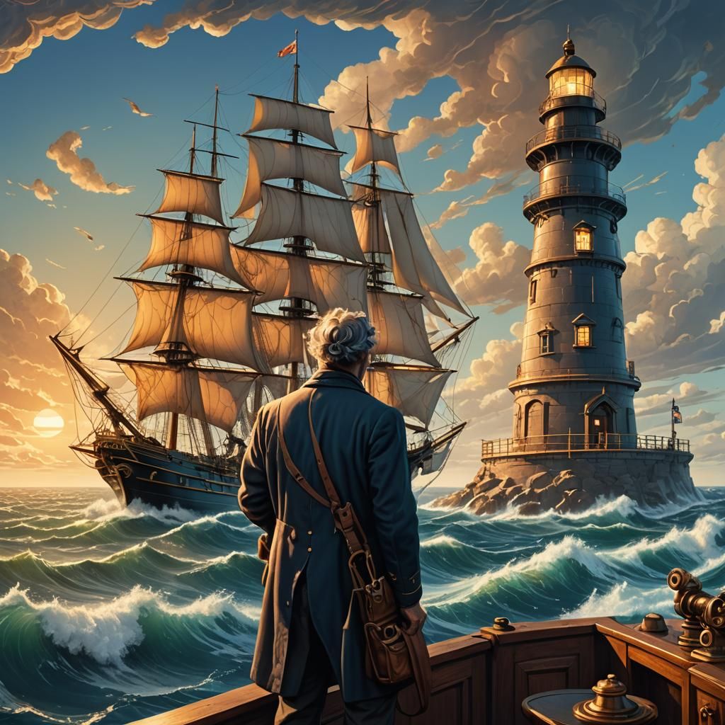 Old Ship and Lighthouse: Fantastical Concept Art