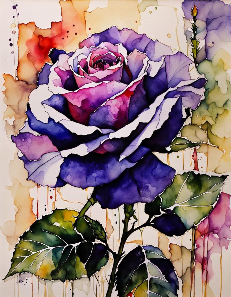 Ethereal Lavender Rose of Sharon in Expressionist Ink and Wa...