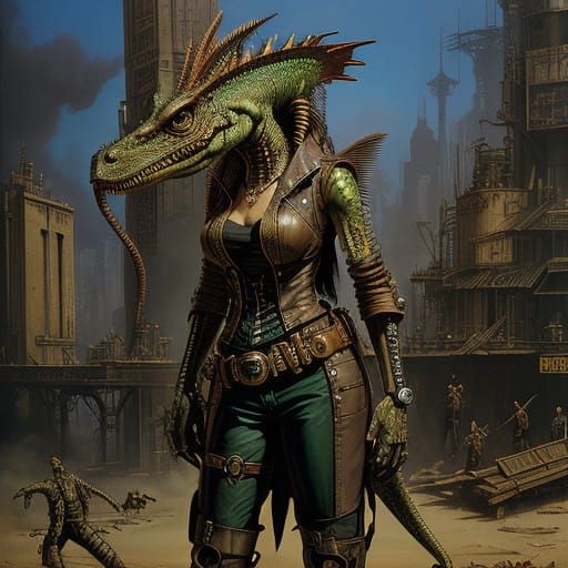 Lizardpunk Gods Unveiled in a Steampunk Metropolis