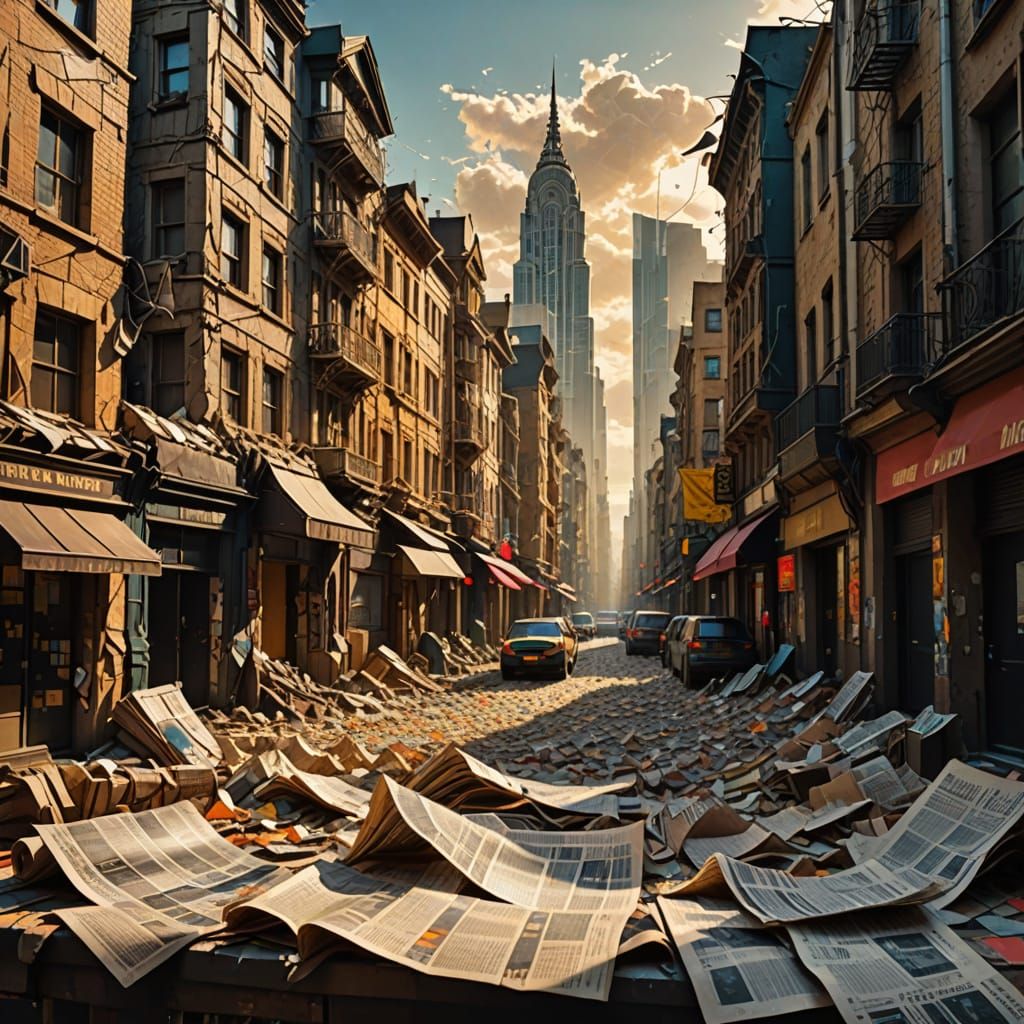 Newspaper Cityscape in Splash Art Style