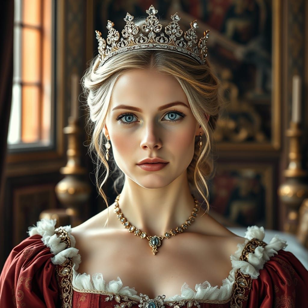 10th Century Queen of England in Antique Style Colour Portra...